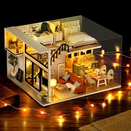 Accessoires de maison de poupée DIY Dollhouse Maisons de poupée en bois miniatures avec kit de meubles Casa Music Led Jouets pour enfants Cadeaux d'anniversaire L031 230905