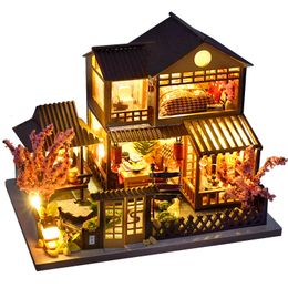 Doll House Accessories Diy Dollhouse Houten Doll Houses Miniature Doll House Furniture Kit Led Toys For Children Birthday Cadeau 230417