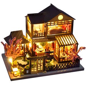 Accessoires de maison de poupée bricolage maison de poupée en bois maisons de poupée Miniature maison de poupée meubles Kit Led jouets pour enfants cadeau d'anniversaire 230905