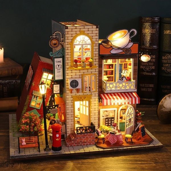 Maison de poupée Accessoires Diy Meubles Lumière Bok Nook maison Hut Casa Miniatures Accueil Enfants Pour Jouets Anniversaire Noël Année Cadeaux 221122