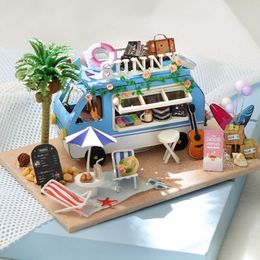 Poppenhuis accessoires diy mini auto oceaanwinkel casa houten poppen huis miniatuur bouwkits poppenhuis met meubels lichten speelgoed voor meisjes geschenken 230417
