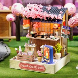 Accessoires de maison de poupée bricolage Mini maison de poupée avec cache-poussière meubles lumière Miniaturas maison de poupée Casa articles miniatures pour enfants jouets cadeaux d'anniversaire 230905