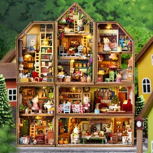 Accessoires de maison de poupée bricolage Mini lapin ville Casa maisons de poupée en bois kits de construction miniatures avec meubles maison de poupée jouets pour filles cadeaux d'anniversaire 230901