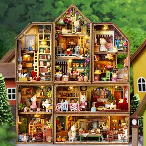 Accessoires de maison de poupée DIY Mini Rabbit Town Casa Maisons de poupée en bois Kits de construction miniatures avec meubles Maison de poupée Jouets pour filles Cadeaux d'anniversaire 230619