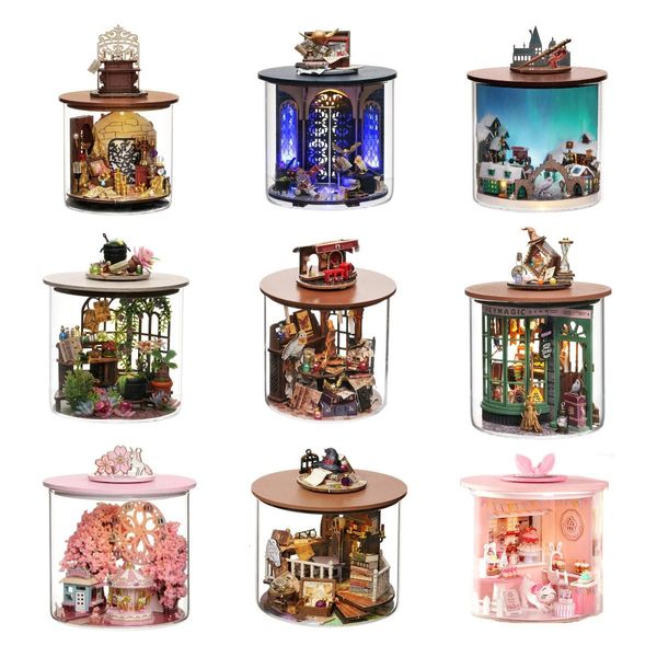 Accesorios para casas de muñecas DIY Mini casas de muñecas de madera Kit de construcción en miniatura Time Magic Garden Casa de muñecas con muebles Juguetes para niñas Regalos de cumpleaños 231018