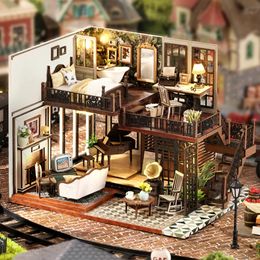 Accessoires de maison de poupée diy miniature house diorama toys kids ar à la main miniature minez puzzle mini-house kits alimentés à batterie pour enfants 231018