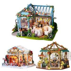 Accessoires de maison de poupée bricolage Rose jardin assembler meubles maison de poupée Kit lumière LED avec LED 3d en bois Miniature maison décoration de la maison cadeaux de noël 230905