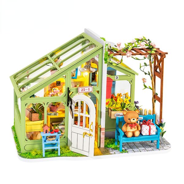 Accessoires de maison de poupée bricolage printemps rencontre fleurs maison de poupée meubles enfants adulte Miniature maison de poupée en bois Kits jouet DG154 cadeau d'anniversaire Art 230905