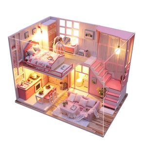 Poppenhuisaccessoires DIY Houten Blokken Miniatuur Warm Romantisch Poppenhuis Modelbouwpakket Speelgoed Kinderen Kerst Verjaardag Kawaii Geschenken 231012