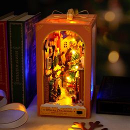 Poppenhuis accessoires diy houten boek nook plank insert kit miniature merry kerst boekenplank santa's cottage pollhouse bookdo bookend speelgoed vrienden geschenken 230307