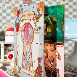 Accessoires de maison de poupée bricolage en bois livre coin étagère Insert Kits princesse serre-livres jouet étagère pour amis cadeaux décoration de la maison 230629