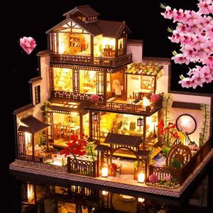 Accessoires de maison de poupée bricolage en bois de poupée en bois kit mini bâtiment avec accessoires de meubles