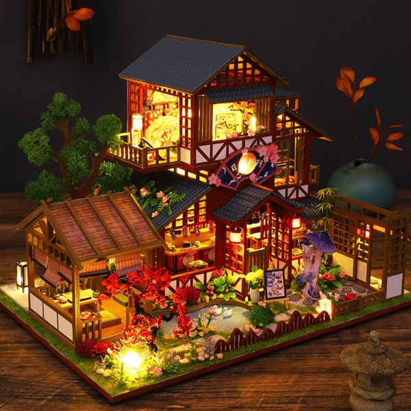 Accesorios para casa de muñecas DIY Casa de muñecas de madera Kit de construcción en miniatura Casas de muñecas con muebles Casa japonesa Casa de muñecas Juguetes hechos a mano para niñas Regalos 230905