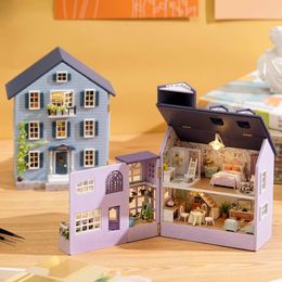 Accessoires de maison de poupée Kit de construction miniature en bois bricolage maisons de poupée avec meubles légers Molan Casa maison de poupée jouets faits à la main pour les filles cadeaux de noël 230307