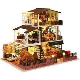 Poppenhuis accessoires Diy houten romantisch poppenhuis handgemaakte assemblage Europees mini house model speelgoed decoratiel2405