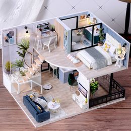 Accessoires pour maison de poupée Kit de maison de poupée 3D Mini maison de poupée en bois bâtiment d'assemblage avec kit de meubles jouets cadeau d'anniversaire pour enfants bricolage gabarits 3D faits à la main 230925