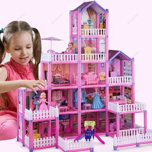Accessoires pour maison de poupée Maisons de poupée Villa de princesse 3D assemblé bricolage miniatures accessoires de maison de poupée Villa château de rêve assemblé jouets cadeaux pour filles 231208