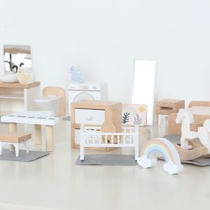 Poppenhuis accessoires poppenhuis kinderen mini kleine meubels keuken slaapkamer home combinatie simulatie poppen huis ornamenten houten speelgoed poppen huis 230812