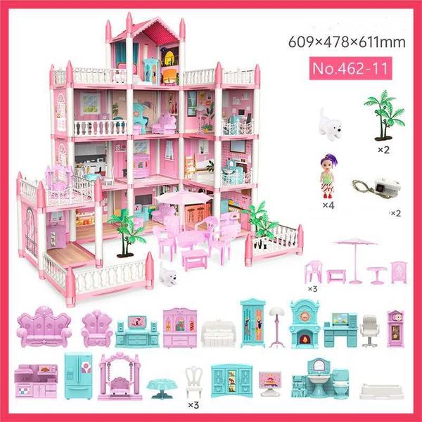Doll House Accessories Family Toys for Girls and 3D Cross-Border Childrens Films 3D Diy Fantasy Princess Castle Villa Assemblée Doll House Set Toysl2405