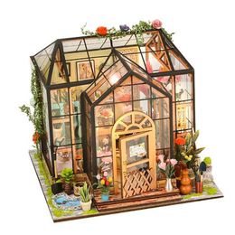 Accessoires de maison de poupée fleur maison en bois bricolage mini house de maison de poupée chambre exquise cadeau créatif artisanat passionné 20x20x18cml2405