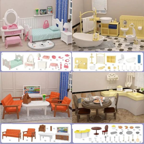 Accessoires pour maison de poupée, famille d'animaux de la forêt, meubles de maison de poupée, chambre à coucher, cuisine, ensemble de salle de bains, poupées de Simulation miniatures, jouets DIY, 112, 231102