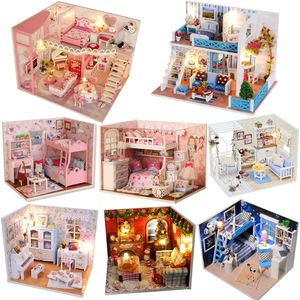 Accessoires de maison de poupée Kit de maison de poupée en bois bricolage à la main meubles miniatures lumière LED Casa maison de poupée jouets Roombox pour adultes enfants cadeaux d'anniversaire 230905