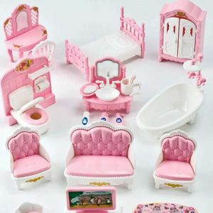 Doll House Accessories Hot Sa Cute Kawaii Pink 10 Its/Lot Miniature Dollhouse Furniture Accessoire Kids Toys Kitchen Cooking Things For Girl Gifts WX5.29