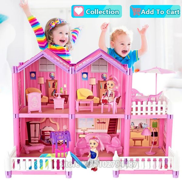 Accesorios para casas de muñecas Casas para niñas y muebles Juguetes Diy Artículos en miniatura Simulación Villa Set Castle Kids Gift 231102