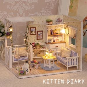 Maison de poupée accessoires chaton Mini modèle Kit de construction assemblé maison créative chambre décoration avec meubles bricolage Ha 231102