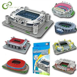 Accessoires pour maison de poupée Terrain de football miniature Puzzle 3D DIY Modèles de stades de renommée mondiale Jeu de football Jouets périphériques Fans Jouets d'anniversaire Cadeaux DDJ 231024