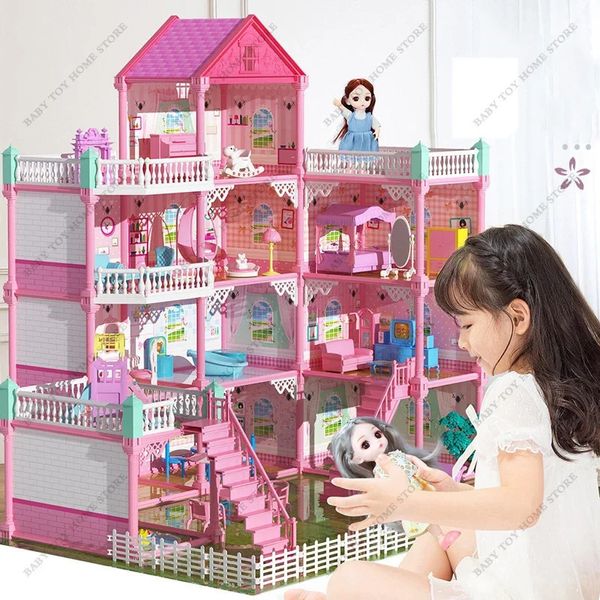 Accessoires pour maison de poupée Maisons de poupée Montessori 3D assemblées bricolage miniatures accessoires de maison de poupée Villa château de princesse cadeaux d'anniversaire pour fille maison de jouets 231208