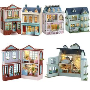 Poppenhuis accessoires NIEUWE DIY HOUTEN MINI BOUW KIT POL HOUSE FURNITUUR Dessert Shop Casa Doll House Girls Handmade Toys Christmas Gifts Q240522