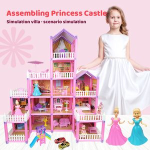 Accessoires de maison de poupée princesse grande villa bricolage maisons Kit château rose assemblé jouets semblant jouer cadeau d'anniversaire de Noël 221122
