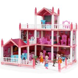 Doll House Accessories Princess Room With Furniture House 3 Stories Dolls For Girl Diy Mansion Playhouse 230812
