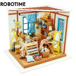 Poppenhuis accessoires robotime diy lisa kleermakers winkel met meubels kinderen volwassen grils poppen huis miniatuur poppenhuis houten kits speelgoed dg101 230307
