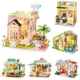 Accessoires de maison de poupée robotime rolife diy house house lance-chronométrage en bois de Noël enneigé enneigé mini-house girls d'anniversaire cadeau q240522