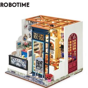 Accessoires de maison de poupée Robotime Rolife DIY Nancy's Bake Shop Maison de poupée avec meubles Enfants Adulte Miniature Dollhouse Kits en bois Jouet DG143 230629