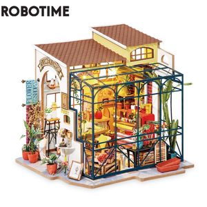 Accessoires de maison de poupée Robotime Rolife DIY Emily's Flower Shop Maison de poupée avec meubles Enfants Adulte Miniature Dollhouse Kits en bois Jouet DG145 230629