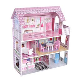 Les accessoires de maison de poupées simulent un ensemble complet de meubles pour une grande maison de poupée avec villas princesses en bois roses maisons de poupée diy cadeau q240522
