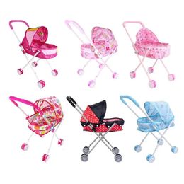 Accessoires de maison de poupée Simulation bébé poussette jouet chariot pour bébé fille enfants enfants semblant jouer meubles landau poussette cadeau 231207