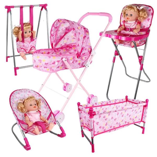 Accesorios para casa de muñecas, juego de cochecito de simulación, juguetes para juego de imitación para bebé rosa, muebles de guardería, carrito de cuna 231122