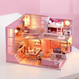Doll House Accessories Wooden Doll House Furniture Handmade Simel Toys Mini Apartment House Model Doll HUIEL2405