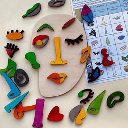 Poppenhuisaccessoires Houten Montessori Speelgoed Gezichtspuzzel Speelgoed voor kinderen DIY Creatieve expressiebord Legpuzzelspel Educatief speelgoed voor kinderen 231019