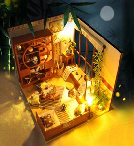 Doll House Furniture Diy Dollhouse Miniature Puzzle Assemble 3D Wooden Miniaturas Dollhouse Educatief speelgoed voor kinderen geschenk Y205615679