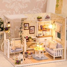 Maison de poupée meubles bricolage Miniature 3D en bois Miniaturas maison de poupée jouets pour enfants cadeaux d'anniversaire Casa chaton journal T200116269J