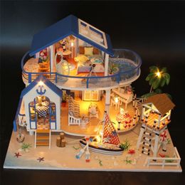 Muebles de casa de muñecas Diy Cubierta de polvo en miniatura Miniaturas de madera Casa de muñecas Juguetes Súper lujo Regalos de cumpleaños Caja de teatro casa LJ201126