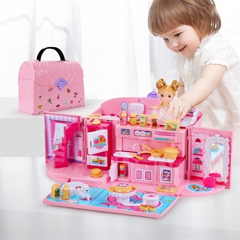 Doll House hand bag accessories cute Furniture Miniature Dollhouse Birthday Gift home Model toy house doll Toys for Children LJ200909