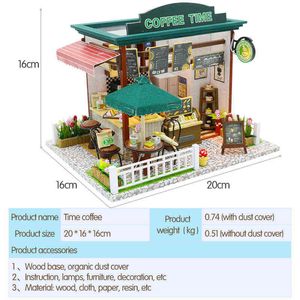 Poppenhuis miniatuur DIY poppenhuis met meubels houten koffietijd winkelhuis speelgoed voor kinderen meisjes verjaardag kerstcadeau