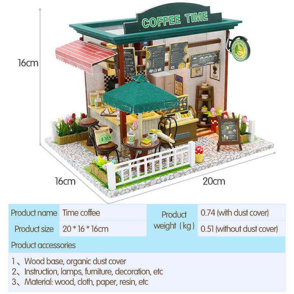 Maison de poupée Miniature bricolage maison de poupée avec meubles en bois café temps boutique maison jouets pour enfants filles anniversaire cadeau de noël