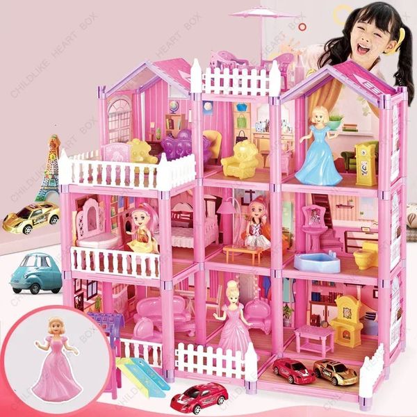 Casa de muñecas Villa Princess Castle Set Girl Big Simulación Kit Niñas Puzzle Juguete Regalo 240202